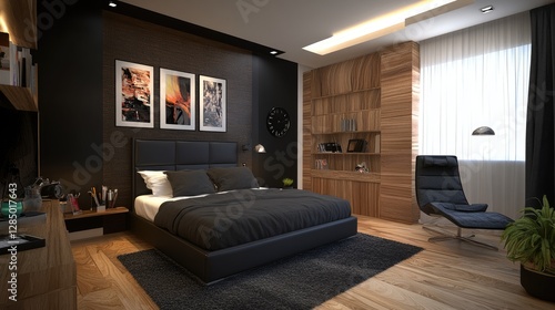 Wallpaper Mural Warm and inviting bedroom with a secured, non-slip rug, complementing the wooden flooring. Torontodigital.ca