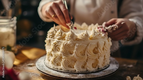 Wallpaper Mural Decorating a Delicious Cake with Cream Frosting and Floral Accents Torontodigital.ca