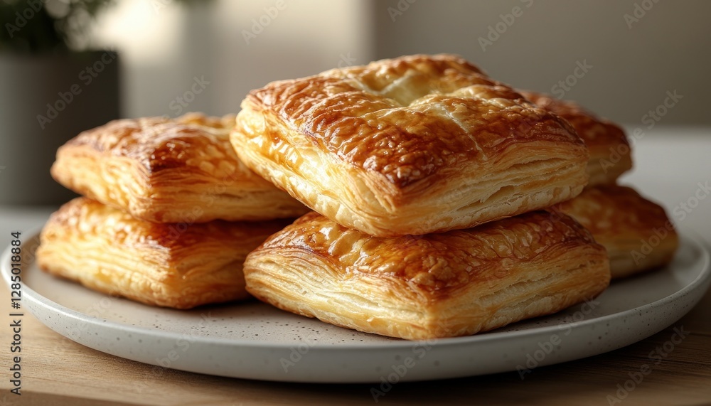 Flaky Puff Pastries with Strawberry Jam and Caramelized Apple Topped with Powdered Sugar Flaky Puff Pastries with Strawberry Jam and Caramelized Apple Topped with Powdered Sugar