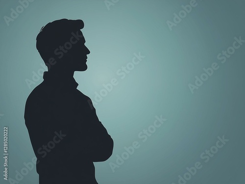 Silhouette of a man in profile against a blue background with arms crossed