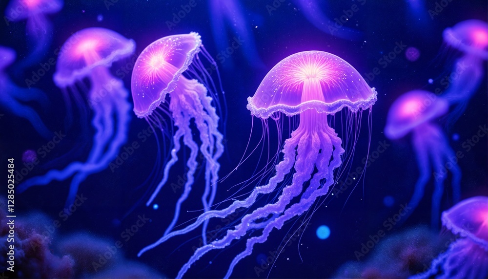 Fototapeta premium Underwater Jellyfish Scene with Purple Glow