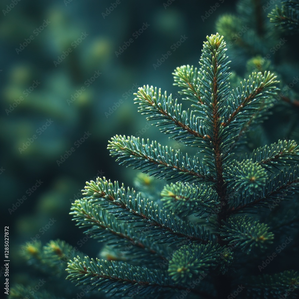 Close Up of Evergreen Pine Tree Branches with Needles in Dark Background for Seasonal Quotes and Vintage Winter Aesthetic Close Up of Evergreen Pine Tree Branches with Needles in Dark Background for Seasonal Quotes and Vintage Winter Aesthetic