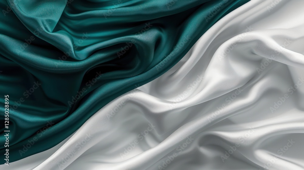 Obraz premium Elegant Flowing Silk – Green and White Fabric