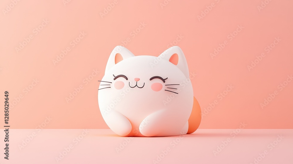 Cute and Cuddly Pink Plush Cat Stuffed Toy Resting on Peach Background Cute and Cuddly Pink Plush Cat Stuffed Toy Resting on Peach Background