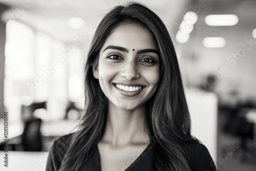 Wallpaper Mural Smiling woman in office setting, corporate attire, modern workplace Torontodigital.ca