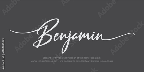 Elegant serif typography design of the name 'Benjamin,' crafted with sophisticated curves and timeless style, perfect for luxury branding, high-end logos, premium graphic design