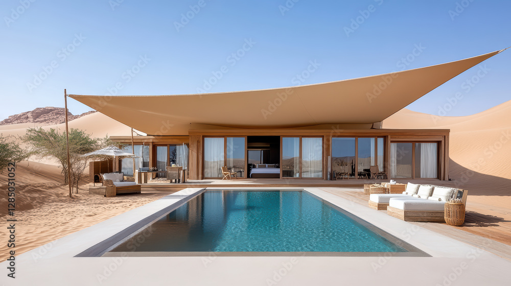 Fototapeta premium luxury desert resort with infinity pool and Arabian style architecture