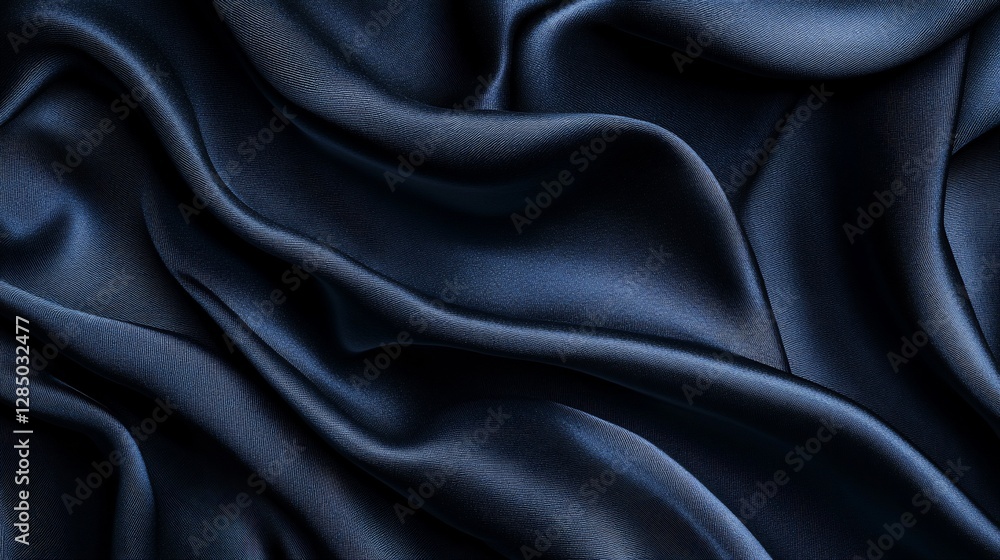 Fototapeta premium Dark blue silk fabric with elegant folds and waves.