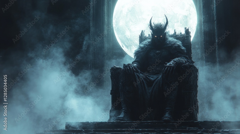 Evil Goblin King in Black Armor on Throne Drinking Wine from Golden Goblet Evil Goblin King in Black Armor on Throne Drinking Wine from Golden Goblet