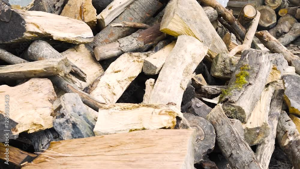Log spruce trunks pile. Sawn trees from the forest. Wood logs for fire burning Log spruce trunks pile. Sawn trees from the forest. Wood logs for fire burning