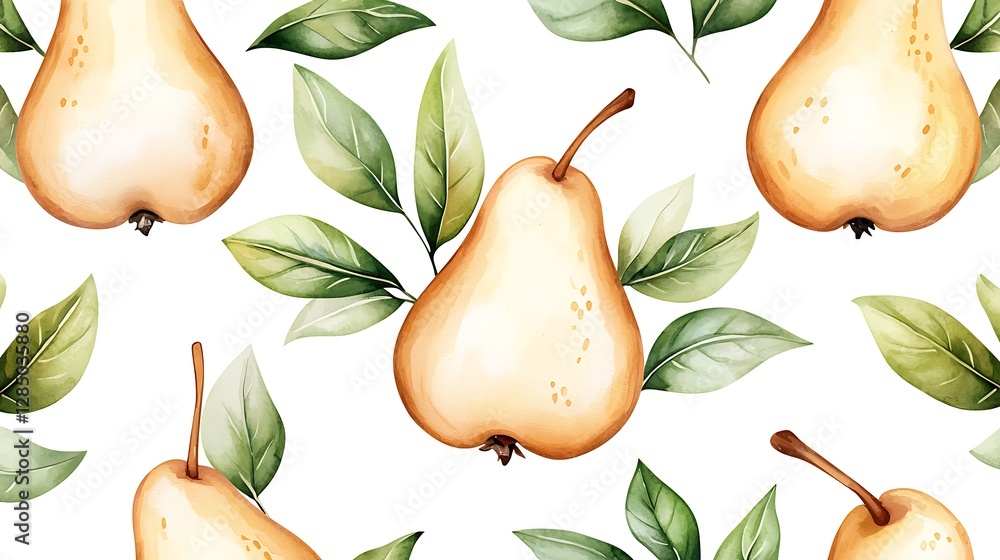 Obraz premium Delicate pears in watercolor style nature setting botanical illustration vibrant leaves