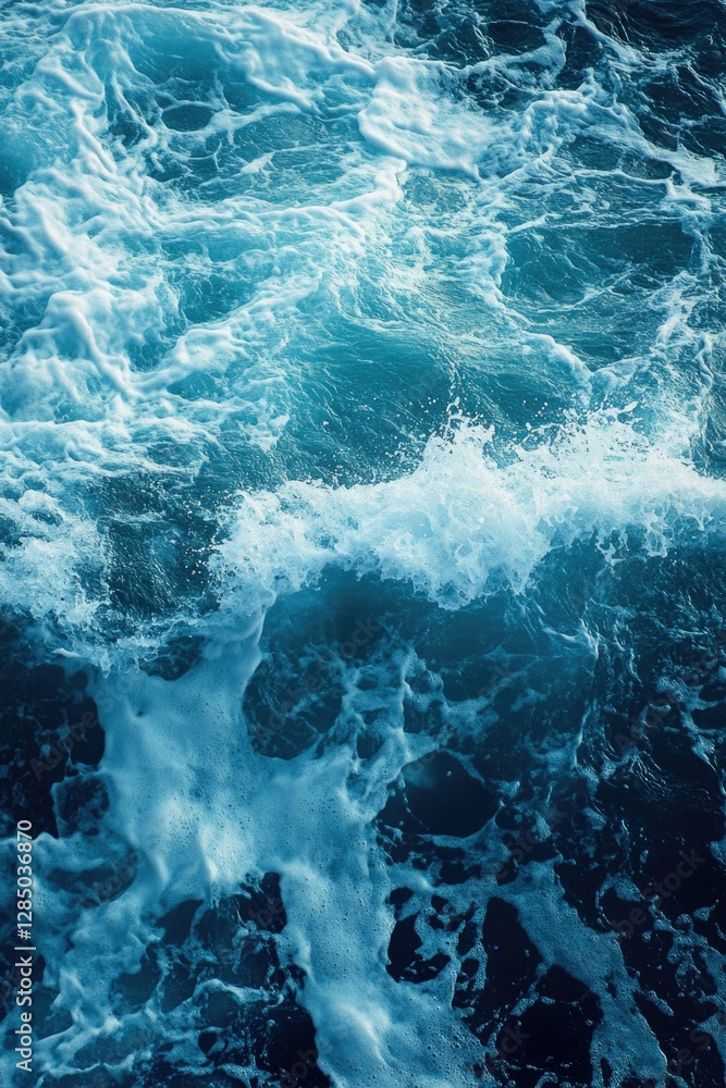 Dynamic blue ocean waves captured from a distance. Dynamic blue ocean waves captured from a distance.