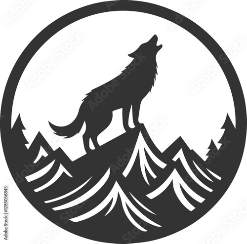 A giant wolf howling from atop a mountain peak animal vector silhouette