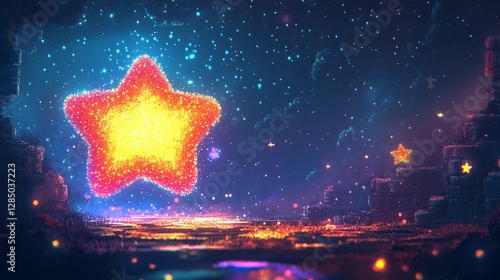 A pixel star power-up with sparkles