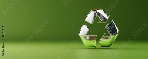 Recycling symbol made of recyclable materials on green background