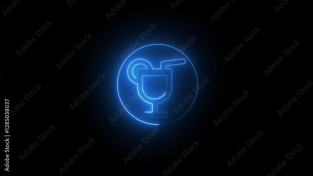 Futuristic neon glowing lemonade glass icon animation on black background 4k video Futuristic neon glowing lemonade glass icon animation on black background 4k video