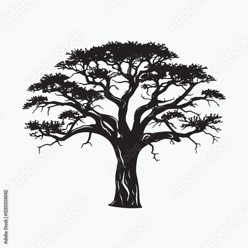 Mystical Baobab Tree Silhouette Against Full Moon