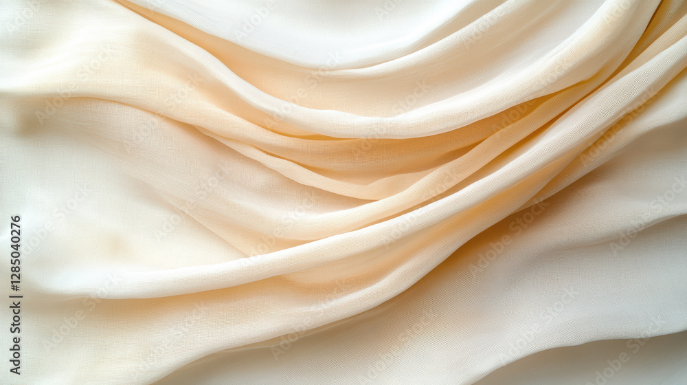 Soft, translucent fabrics flowing gracefully in gentle waves and folds