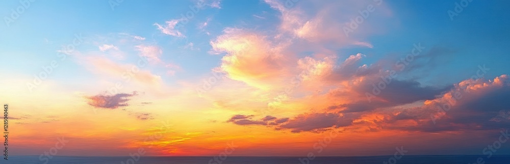 Fototapeta premium Tranquil Pastel Sunset Sky Over Calm Horizon with Illuminated Clouds