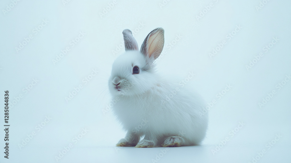 Obraz premium fluffy rabbit sitting in bright meadow, soft focus