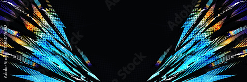 Abstract Sport Background Design with Blue and Orange Gradient Brush Strokes and Halftone Effect