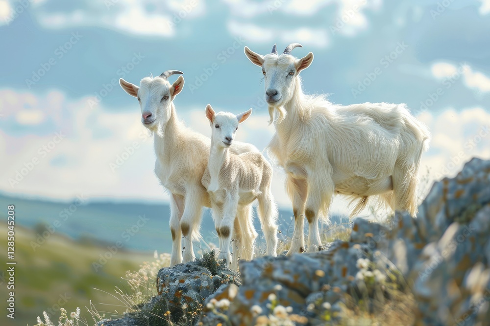 Pixel Perfect Picture of Beautiful White Goat and Kids Pixel Perfect Picture of Beautiful White Goat and Kids