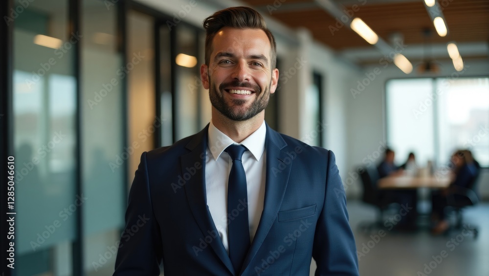 Stylish executive dressed in a suit within an office setting Stylish executive dressed in a suit within an office setting
