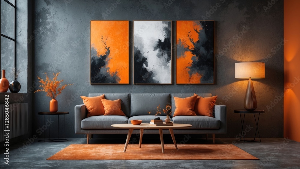 contemporary abstract art with gray and orange tones, modern paintings for stylish interiors contemporary abstract art with gray and orange tones, modern paintings for stylish interiors