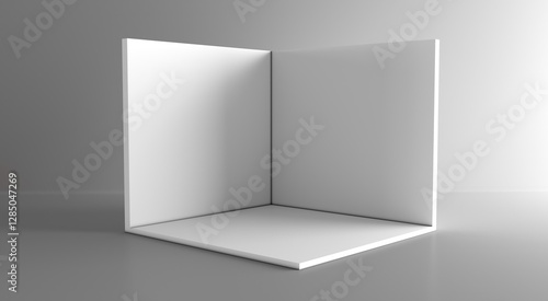 Square corner stand. White blank exhibition stand. Blank box template.
