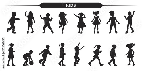 Silhouettes of children in various playful poses
