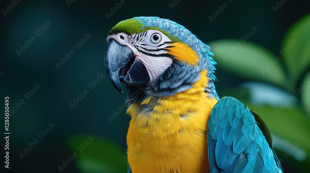 Fototapeta premium Close-up of a vibrant blue and yellow macaw