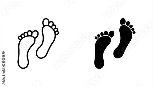 Footprint icon. Black bare feet footprints on white feet icon vector, flat design style stock vector illustration, on white background.