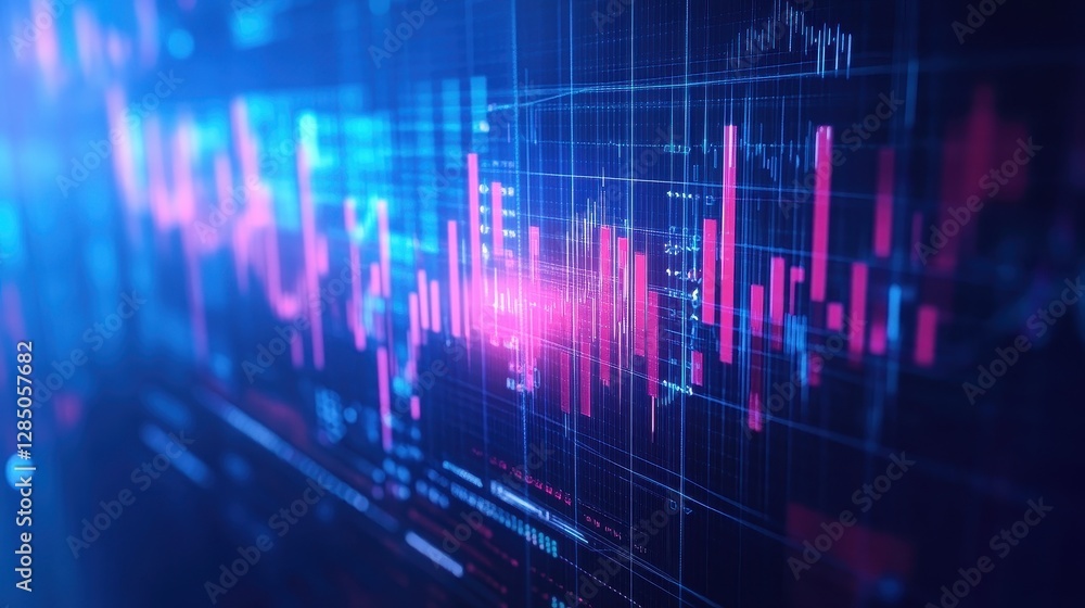 Digital stock market chart with step graph, rising bars representing investment growth, blue financial background, futuristic business analysis concept, economic trends visualization. Digital stock market chart with step graph, rising bars representing investment growth, blue financial background, futuristic business analysis concept, economic trends visualization.