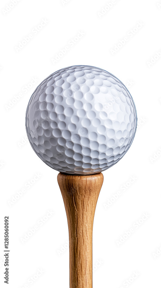 Golf ball on wooden tee for sport enthusiasts on transparent background Golf ball on wooden tee for sport enthusiasts on transparent background