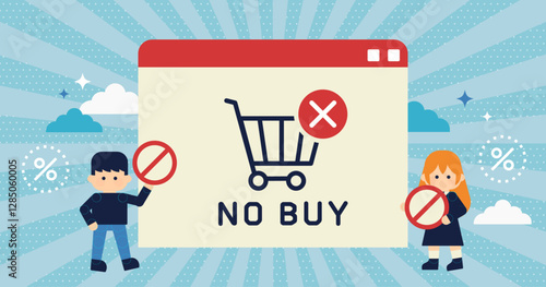 NO BUY 買わないイラスト | 購入拒否・オンラインショッピングの中止を表現したイラスト