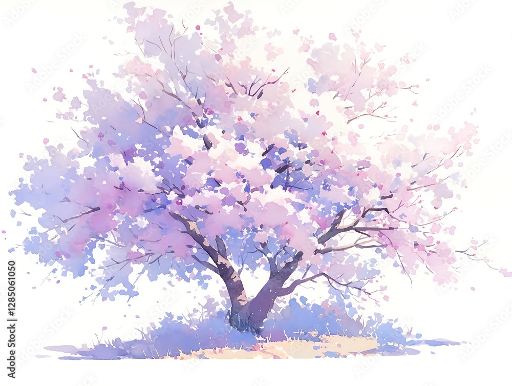 Obraz premium A watercolor painting depicting a blooming cherry tree in spring