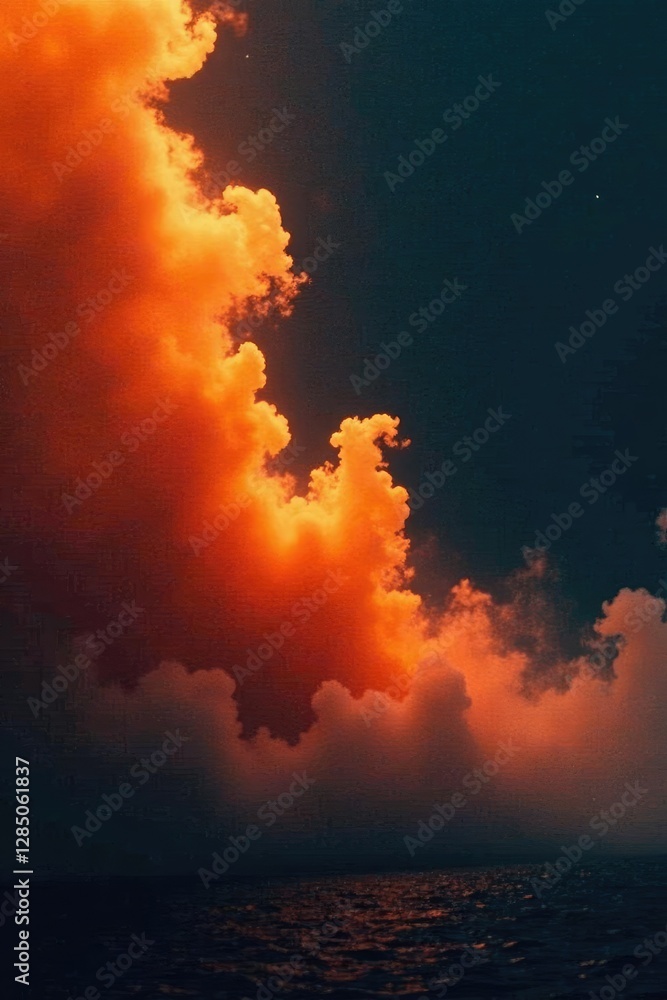 Dense abstract orange fog swirls above a dark surface, background, void Dense abstract orange fog swirls above a dark surface, background, void