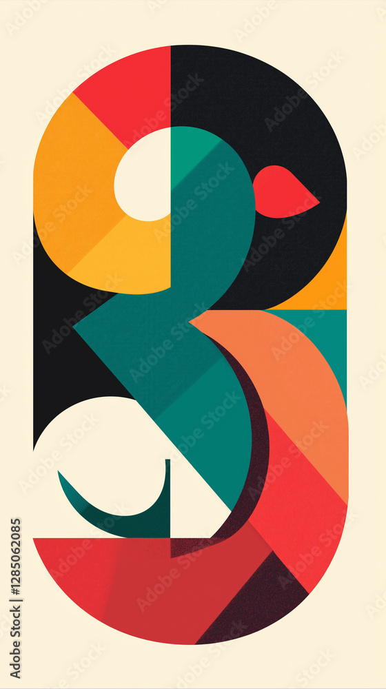 Colorful number three design vertical