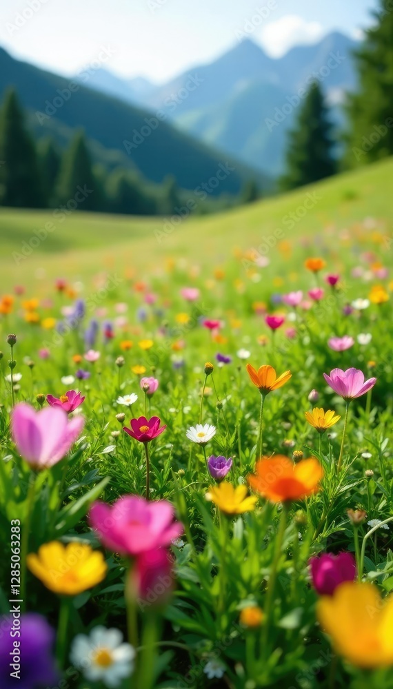 Meadow full of colorful flowers and green grass, grasslands, wildflowers, alpine meadow Meadow full of colorful flowers and green grass, grasslands, wildflowers, alpine meadow