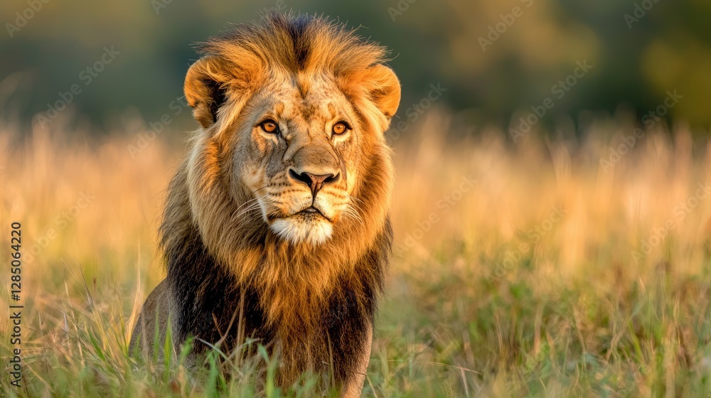 Majestic lion sunset savannah grassland wildlife Africa Majestic lion sunset savannah grassland wildlife Africa