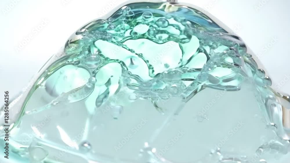 Close-up of clear water splashes with bubbles, symbolizing freshness, purity, and hydration, perfect for skincare, beauty, wellness, and clean water themes in advertising and creative backgrounds. Close-up of clear water splashes with bubbles, symbolizing freshness, purity, and hydration, perfect for skincare, beauty, wellness, and clean water themes in advertising and creative backgrounds.