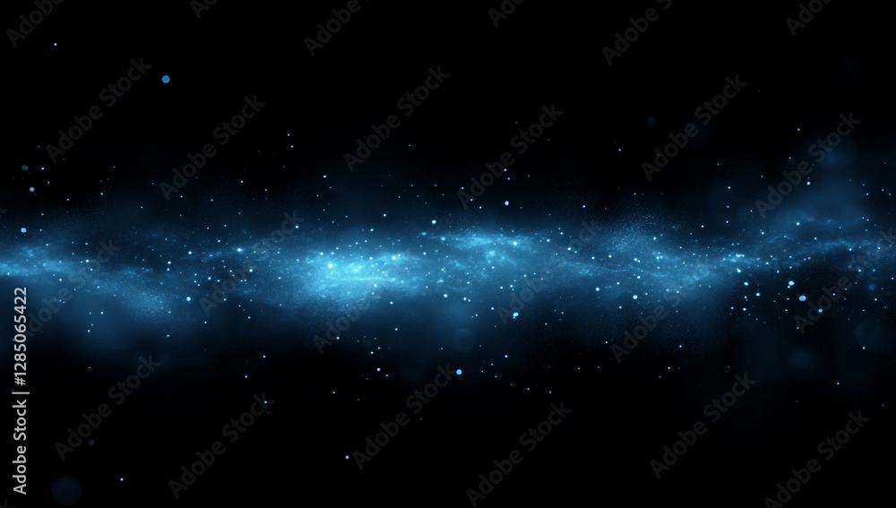 Obraz premium Abstract blue background featuring digital particles, glowing dots, and waves