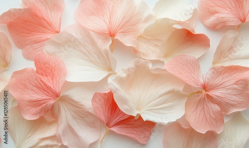 Delicate Peach and Cream Flower Petals on White Background