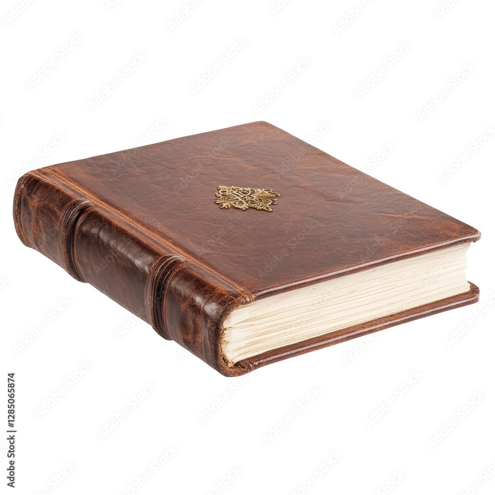 Obraz premium Vintage Leather Bound Book with Ornate Gold Emblem on Cover