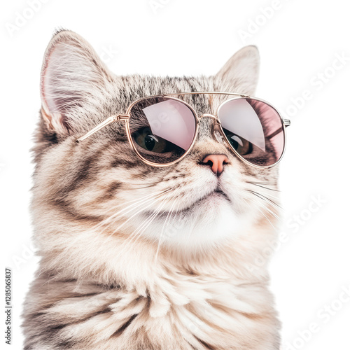 Stylish Cat Wearing Sunglasses Posing Confidently Against a White Background