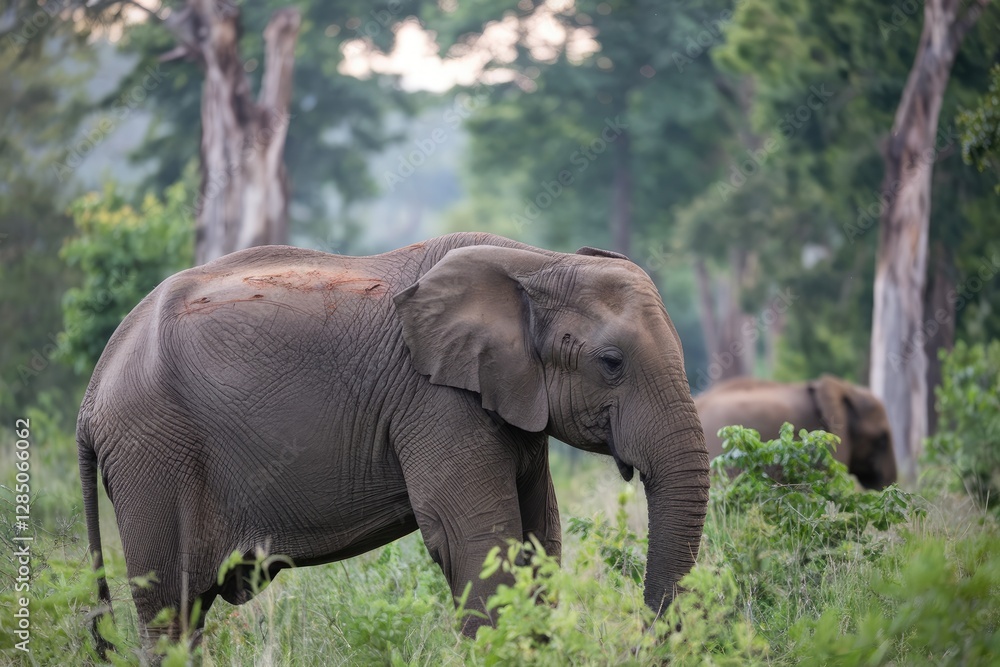 Fototapeta premium Peaceful Wildlife Portrait in Lush Green Habitat with Muted Colors & Natural Light - Documentary Style