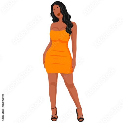 Black Woman in Elegant Dress – Minimalist Fashion Illustration