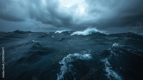 Dark Stormy Ocean Waves Under Dramatic Cloudscape