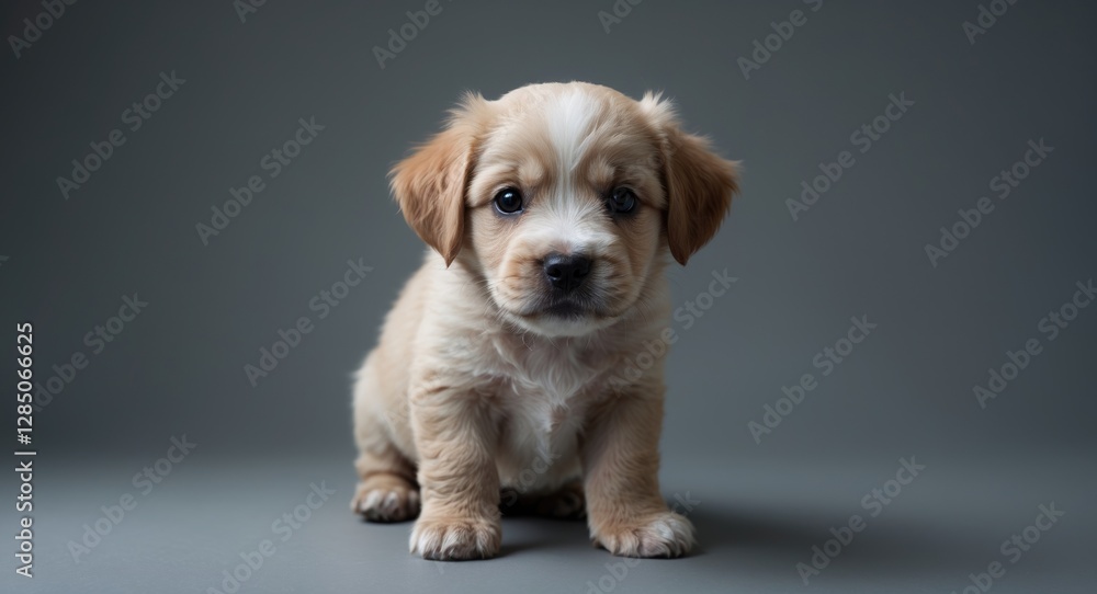 adorable puppy standing alone against a gray backdrop adorable puppy standing alone against a gray backdrop