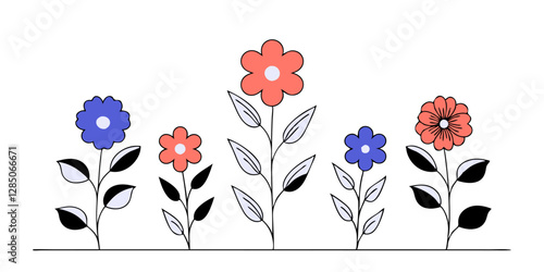 Diseño floral minimalista en azul y coral - Arte decorativo moderno